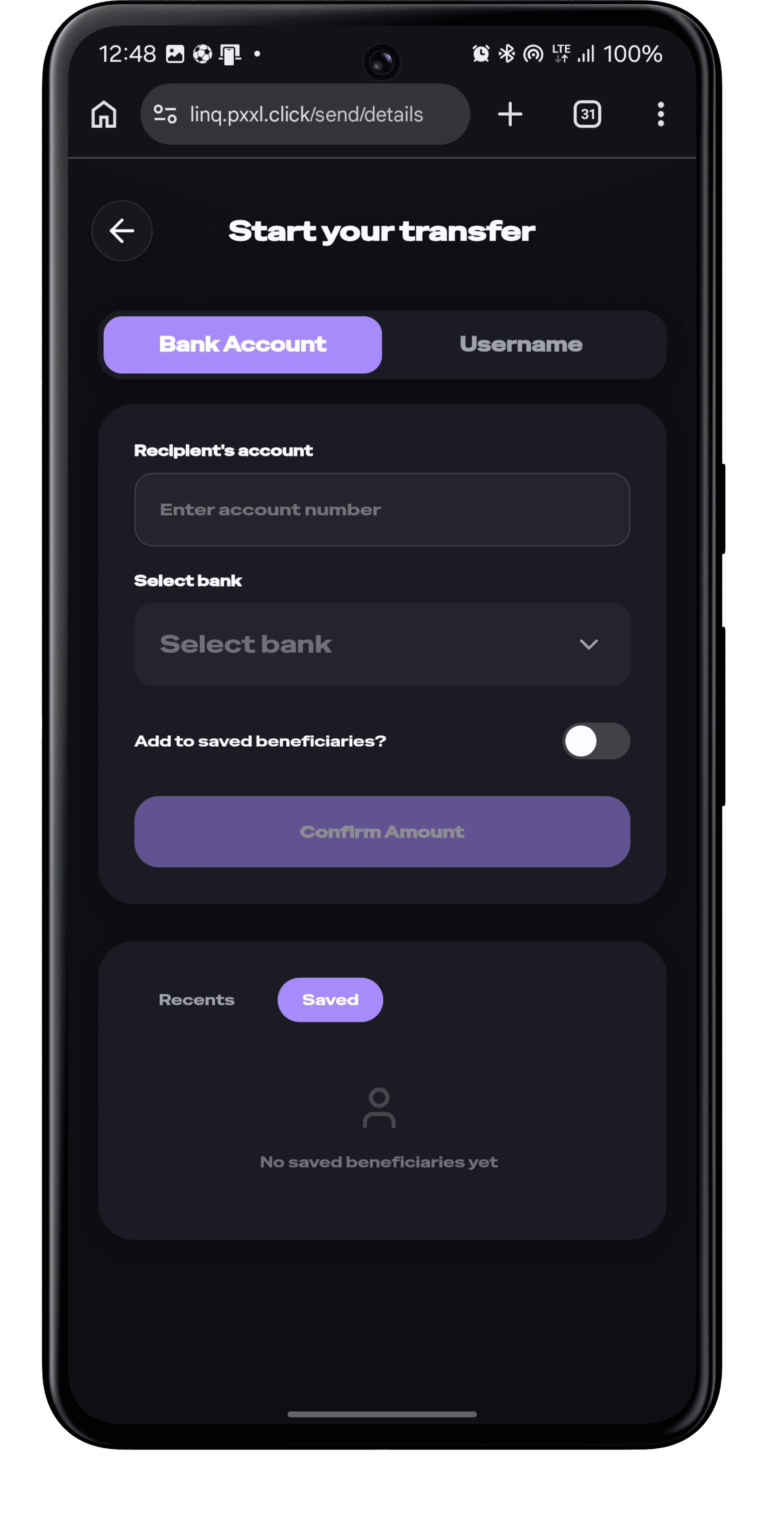 Withdraw crypto flow on LINQ mobile